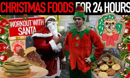 Only Eating CHRISTMAS FOODS For 24 HOURS | Holiday Pizza, Christmas Muffins & Workout W/ SANTA
