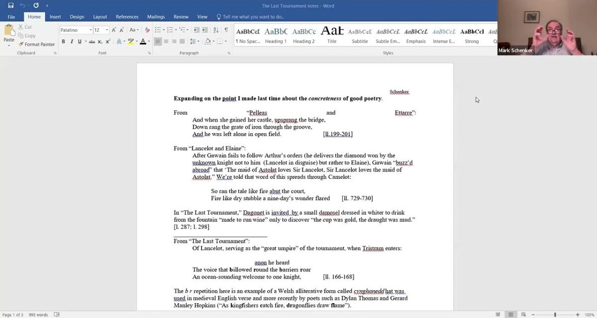 Spring Semester With Mark Schenker: Tennyson’s “Idylls Of The King” Part IV